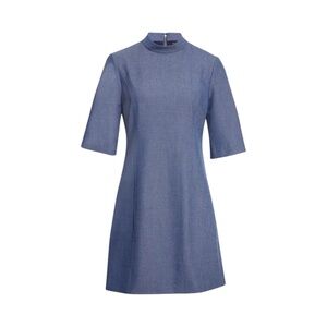 Alice + Olivia Coley A-Line Dress Dark Blue Mock Neck Midi Dress Women's‎ Medium